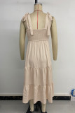 Casual Colorblock Lace Up Weave Flounce Square Neck A Line Dresses