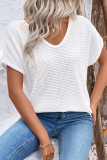 Casual Solid Color Backless Weave V Neck T-Shirts