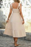 Casual Colorblock Lace Up Weave Flounce Square Neck A Line Dresses