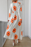 Casual Flowers Contrast Turndown Collar A Line Dresses