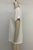 Casual Solid Color Backless Weave V Neck T-Shirts
