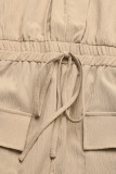 Street Solid Color Draw String Pocket V Neck Loose Rompers