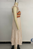 Casual Colorblock Lace Up Weave Flounce Square Neck A Line Dresses