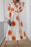 Casual Flowers Contrast Turndown Collar A Line Dresses