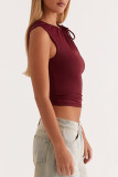 Sexy Solid Color Draw String O Neck T-Shirts
