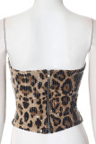 Sexy Leopard Sequins Zipper Strapless Tops