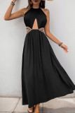Sexy Vacation Solid Color Patchwork Belted Halter Sleeveless Dresses