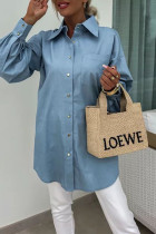 Casual Solid Color Buttons Turndown Collar Tops