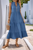 Casual Solid Color Distressed Buttons V Neck Sleeveless Dresses