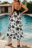 Sexy Flowers Lace Up Backless Halter Sleeveless Dresses