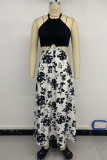 Sexy Flowers Lace Up Backless Halter Sleeveless Dresses