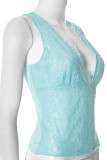 Sexy Solid Color Lace V Neck Tops
