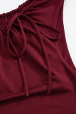 Sexy Solid Color Draw String O Neck T-Shirts