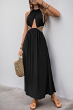 Sexy Vacation Solid Color Patchwork Belted Halter Sleeveless Dresses
