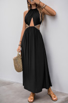 Sexy Vacation Solid Color Patchwork Belted Halter Sleeveless Dresses