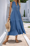 Casual Solid Color Distressed Buttons V Neck Sleeveless Dresses
