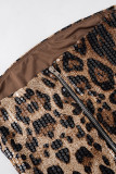 Sexy Leopard Sequins Zipper Strapless Tops