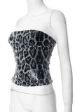 Sexy Leopard Sequins Zipper Strapless Tops