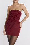 Sexy Solid Color Ruched Mesh Strapless Wrapped Skirt Dresses