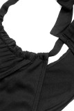 Sexy Vacation Solid Color Patchwork Belted Halter Sleeveless Dresses