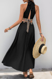 Sexy Vacation Solid Color Patchwork Belted Halter Sleeveless Dresses