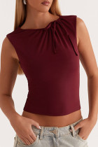 Sexy Solid Color Draw String O Neck T-Shirts