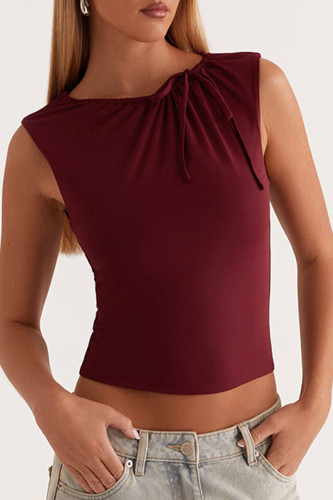 Sexy Solid Color Draw String O Neck T-Shirts