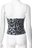 Sexy Leopard Sequins Zipper Strapless Tops