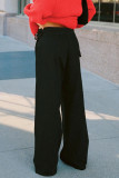 Casual Solid Color Pocket Adjustable Loose Low Waist Straight Solid Color Bottoms