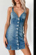 Sexy Solid Color Buckle V Neck Sleeveless Regular Denim Dresses
