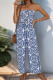 Casual Geometric Print Lace Up Strapless Loose Jumpsuits