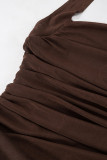 Sexy Solid Color Ruched Irregular Mesh Halter Long Dresses