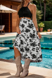 Sexy Flowers Lace Up Backless Halter Sleeveless Dresses