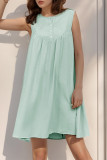Casual Solid Color Buttons O Neck Sleeveless Dresses