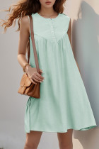 Casual Solid Color Buttons O Neck Sleeveless Dresses