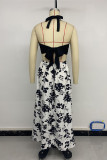 Sexy Flowers Lace Up Backless Halter Sleeveless Dresses