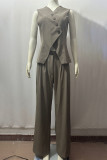 Casual Solid Color Buttons V Neck Sleeveless Two Pieces
