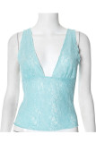 Sexy Solid Color Lace V Neck Tops