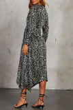 Elegant Geometric Print Irregular Contrast V Neck Irregular Dresses