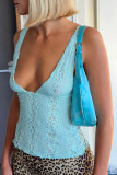 Sexy Solid Color Lace V Neck Tops
