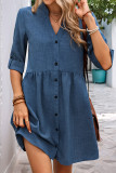 Casual Solid Color Distressed Buttons V Neck A Line Dresses