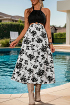 Sexy Flowers Lace Up Backless Halter Sleeveless Dresses