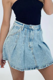 Casual Solid Color Patchwork High Waist Type A Solid Color Bottoms