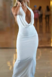 Sexy Solid Color Backless Halter One Step Skirt Dresses