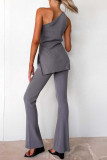Casual Solid Color Irregular Sloping Shoulder Sleeveless Two Pieces