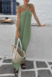 Vacation Solid Color Ruched Halter Sleeveless Dresses