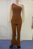 Casual Solid Color Irregular Sloping Shoulder Sleeveless Two Pieces