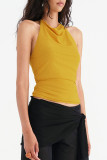 Sexy Solid Color Lace Up Backless Mesh Halter Tops