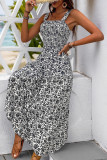 Elegant Flowers Patchwork Flounce Contrast Square Neck Sling Dresses
