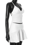 Sexy Solid Color Strap Design V Neck Sleeveless Two Pieces